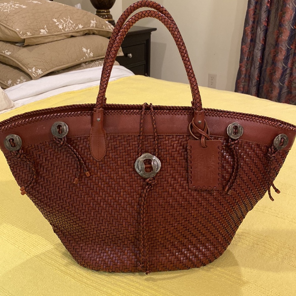 Ralph Lauren blue label collection weaved leather tote basket
